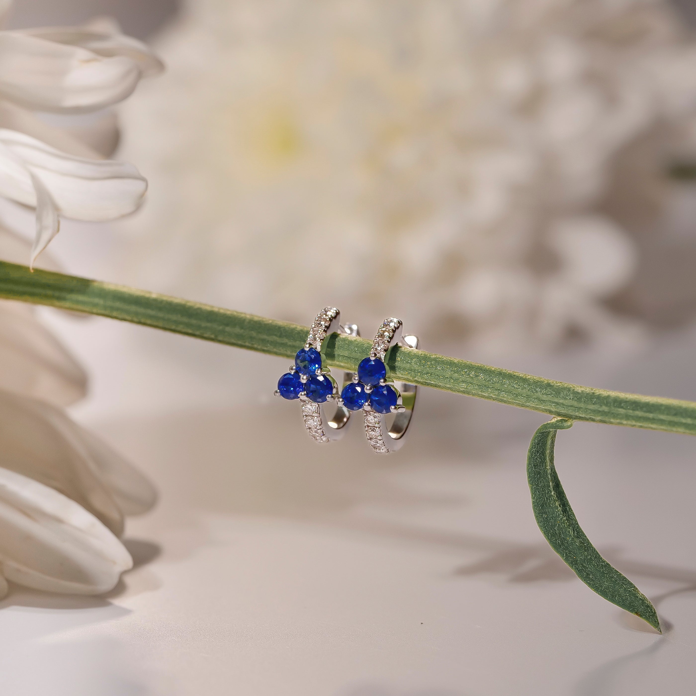 Blue Sapphire and Diamond Mini Hoops