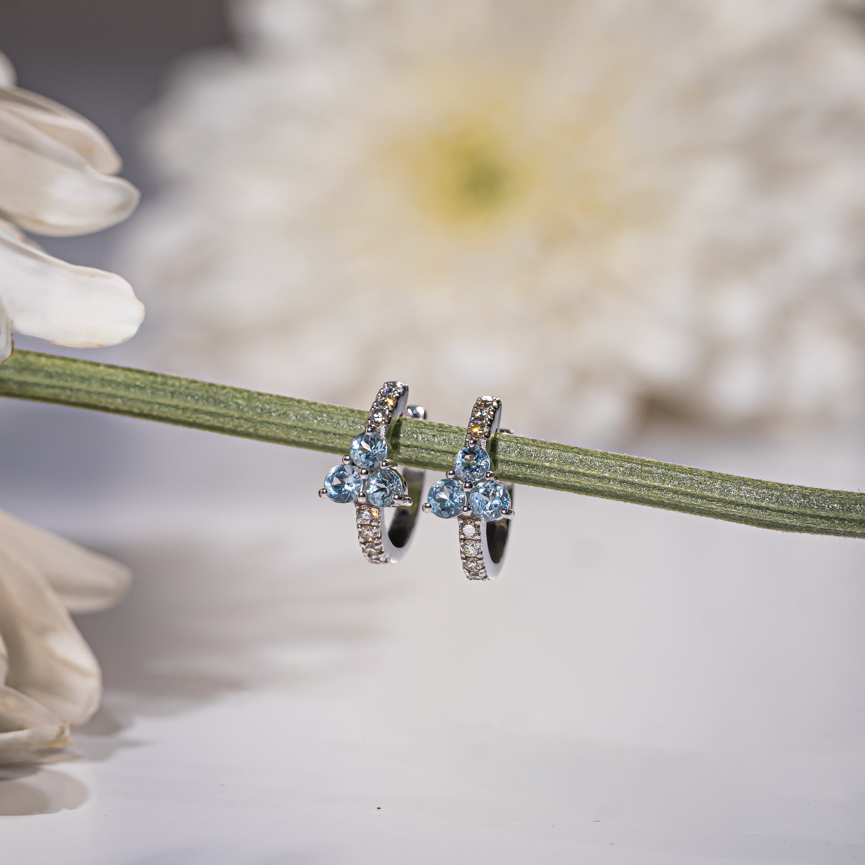 Aquamarine and Diamond Mini Hoops