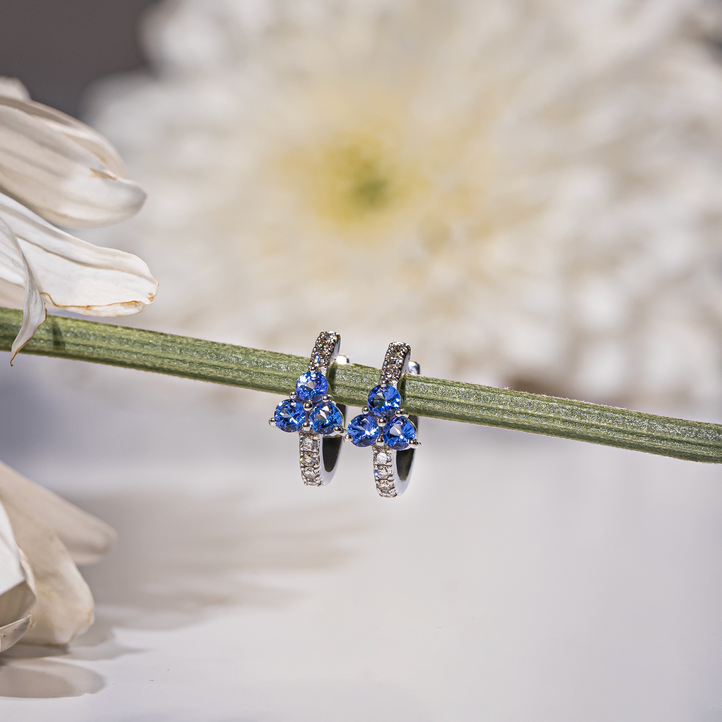 Tanzanite and Diamond Mini Hoops