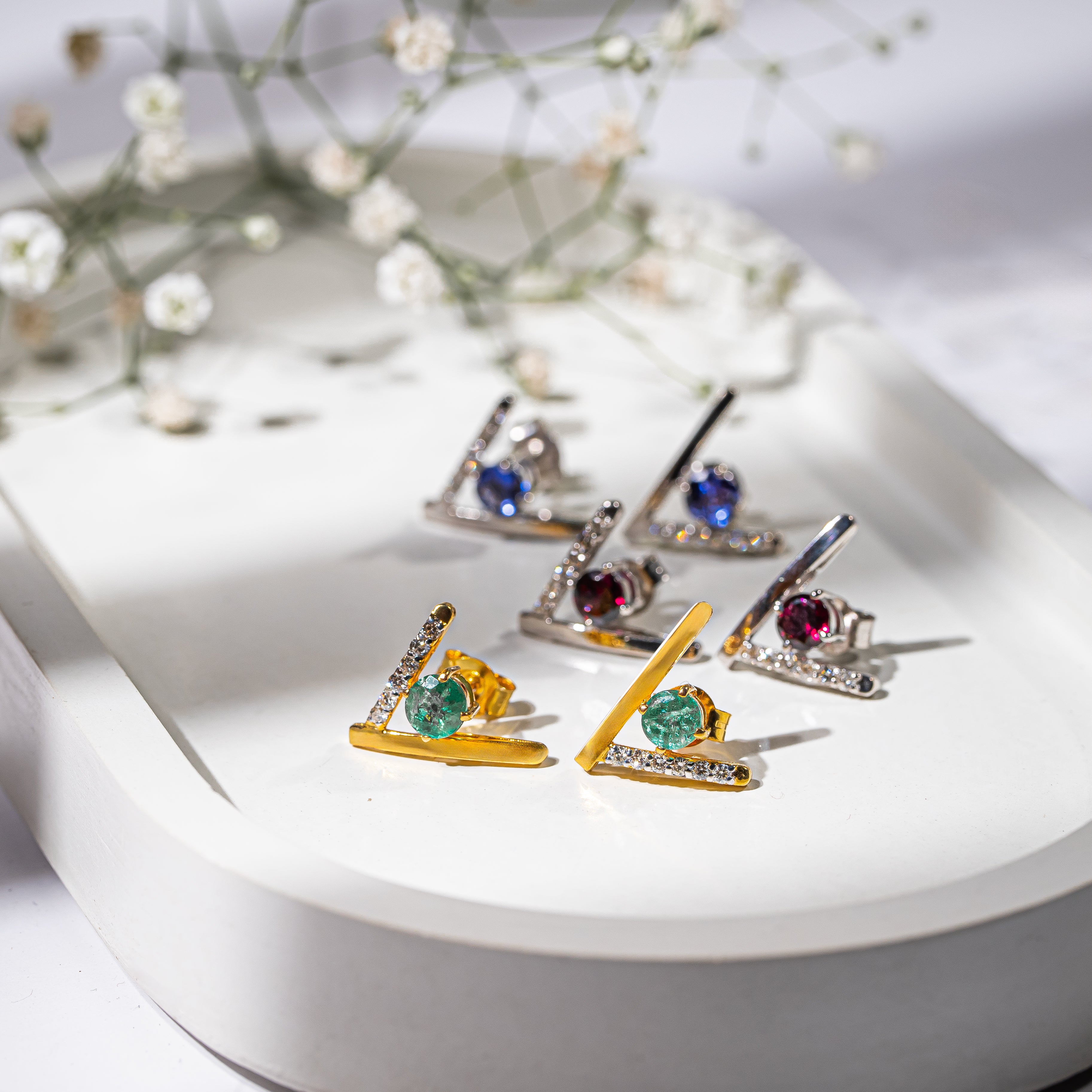Emerald V-Stud Earrings