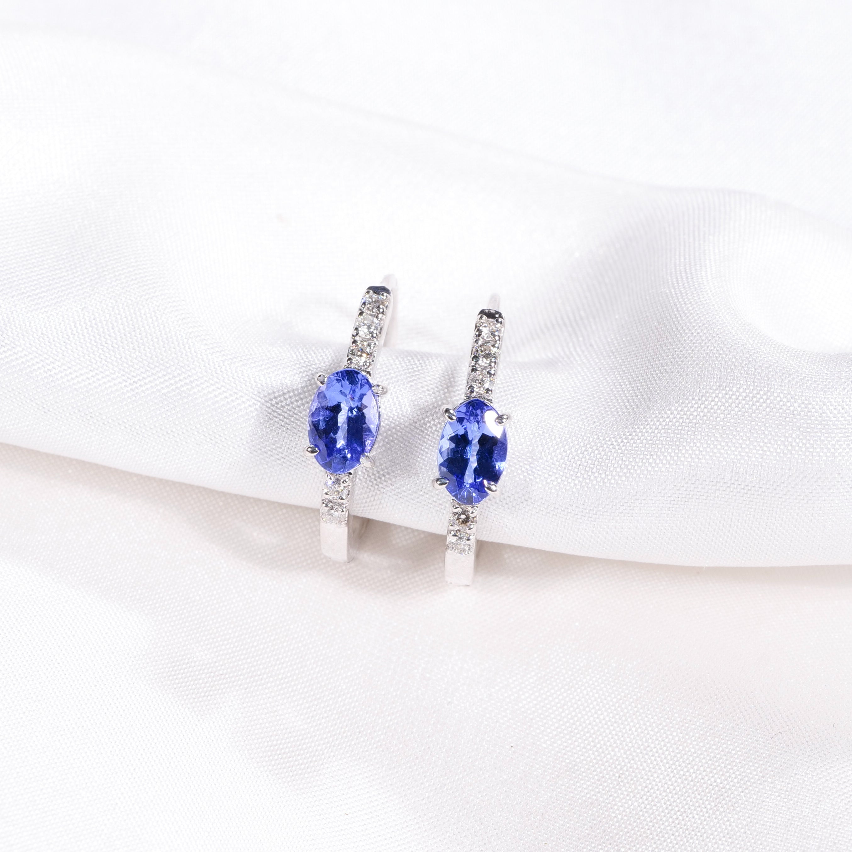Tanzanite and Diamond Hoops