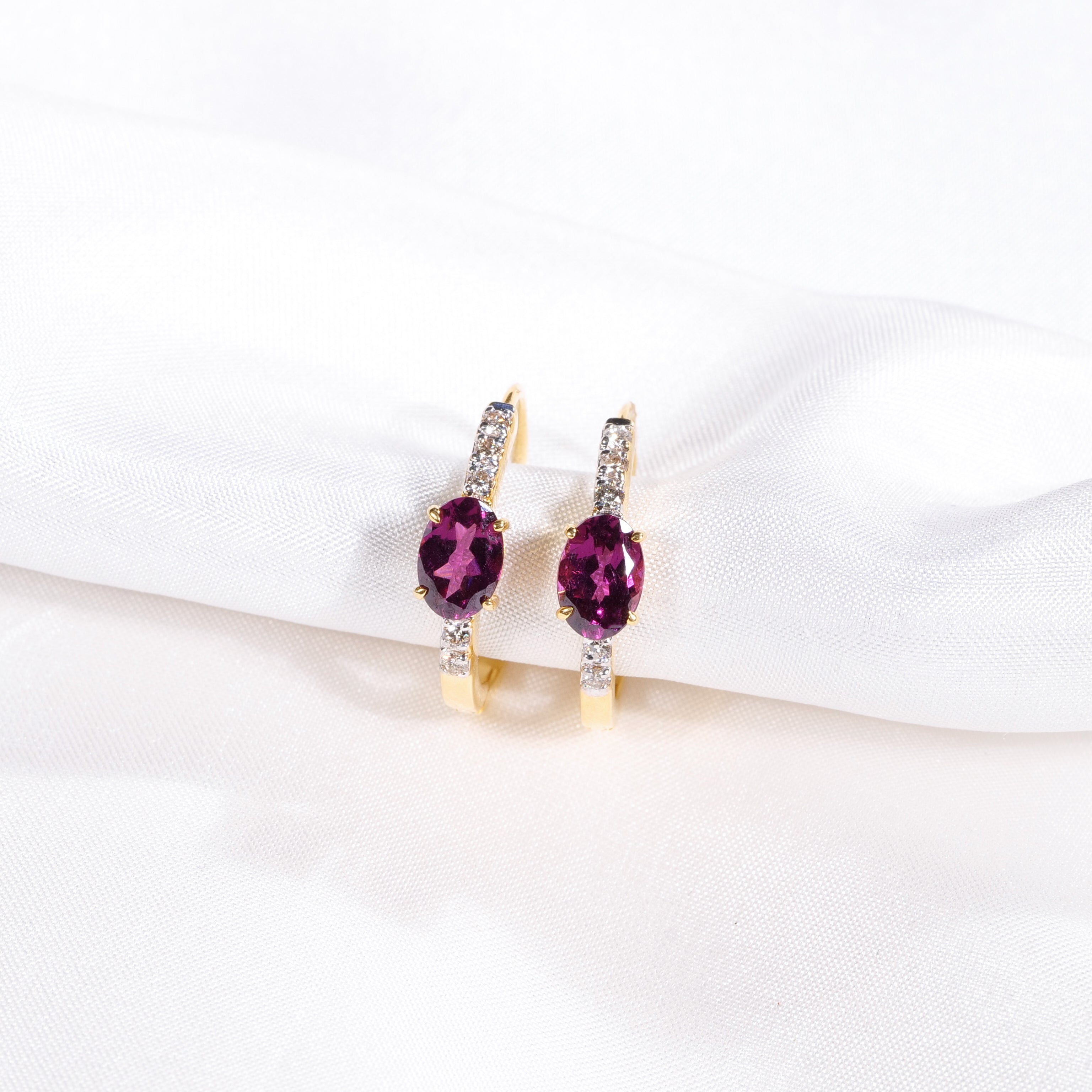 Rhodolite and Diamond Hoops