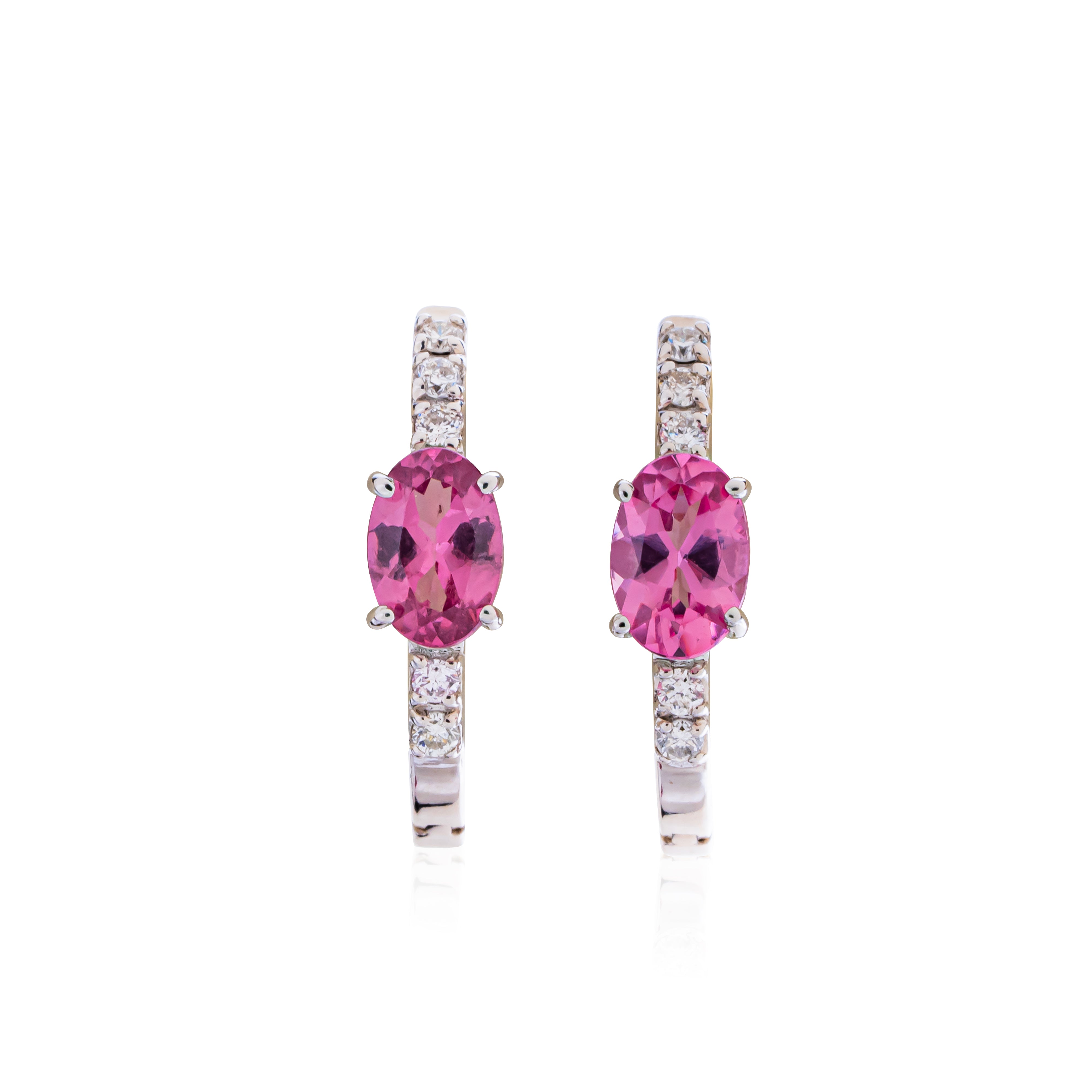 Pink Spinel and Diamond Hoops