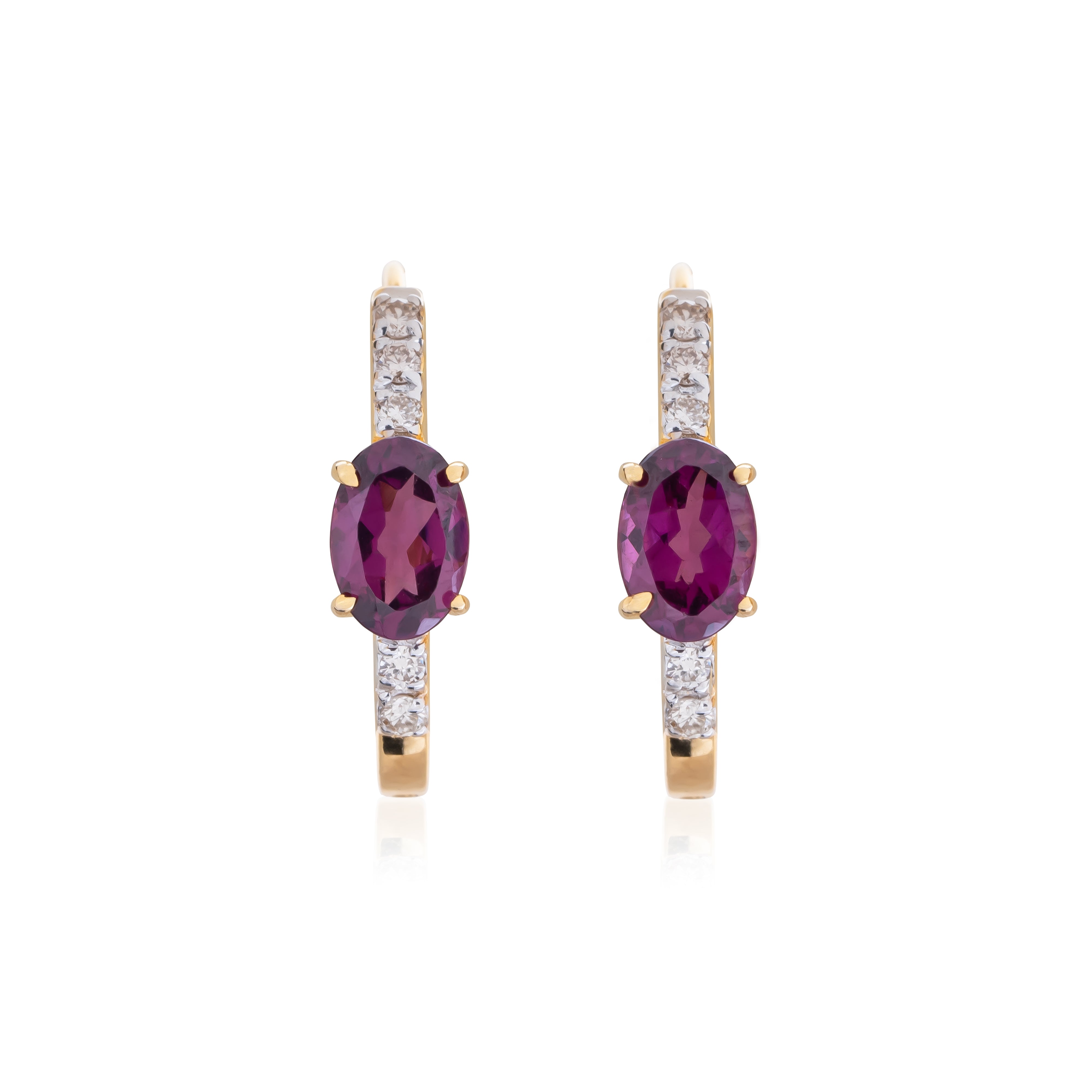 Rhodolite and Diamond Hoops